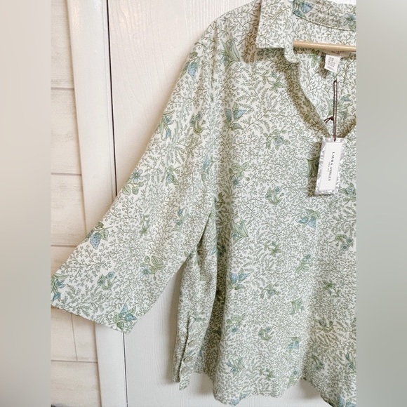 Laura Ashley Green Floral Linen Blouse Shirt Size 2X NWT - Picture 2 of 6